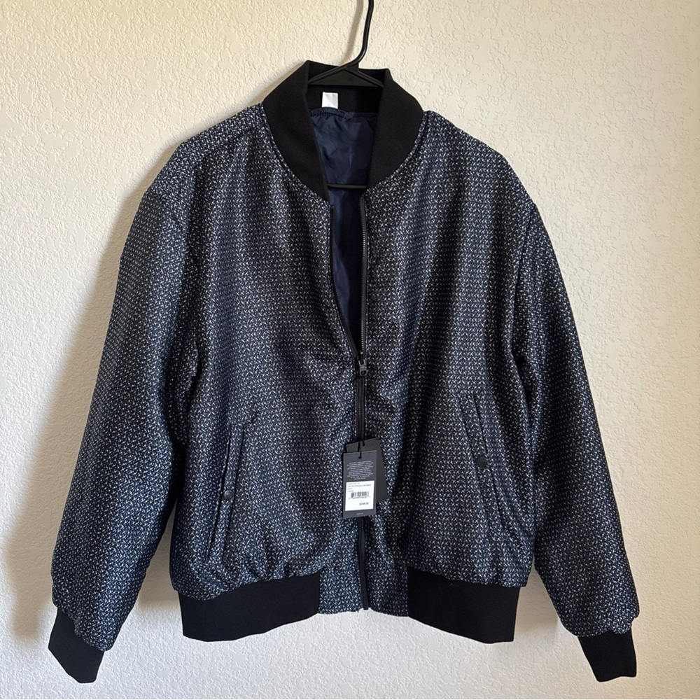 WRK Men’s Jacquard Reversible Bomber Jacket Size large Navy Blue Zip Up NEW
